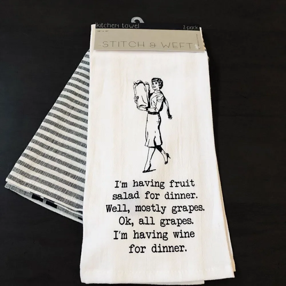 Funny Retro Vintage Wine Dinner Meme Dish Towels Set